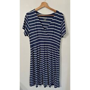 L.L. Bean | Nautical‎ Navy White Striped Short Sleeve Cotton Shirt Dress Lrg Pet